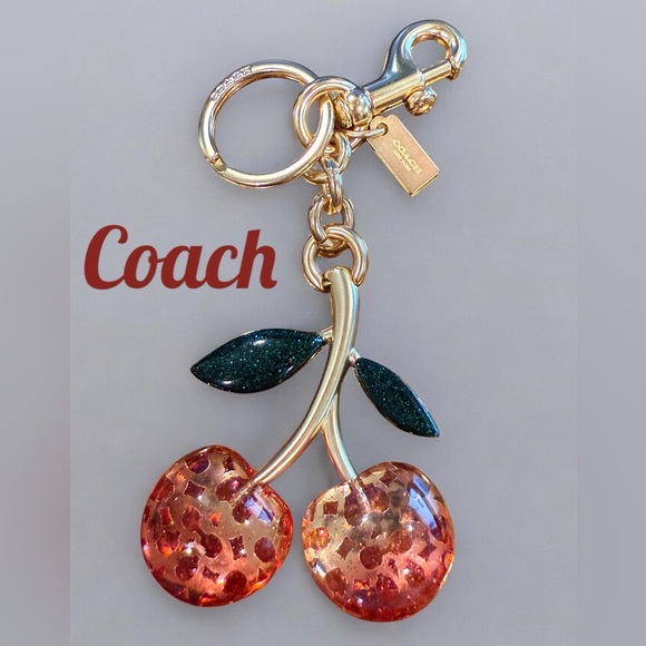 Coach Signature Double Cherry Bag Charm Key Ring NWOT - Picture 5 of 11